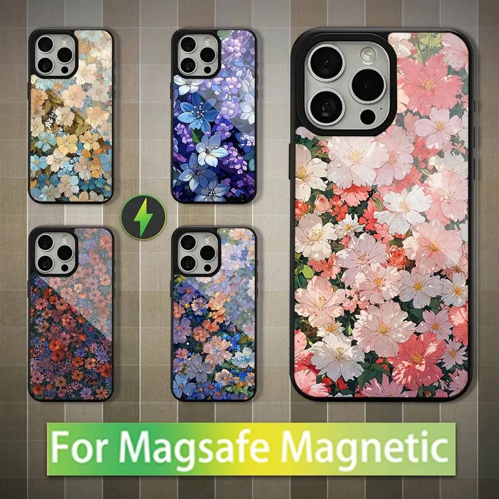 

Painting Artistic Flower For iPhone Mini,13,Max,11,15,17,14,Plus,12,Pro,16,For Magsafe,Magnetic Wireless Charging Case