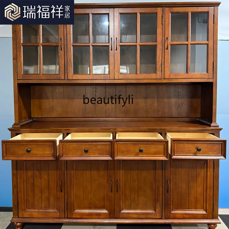All solid wood American side cabinet, restaurant storage against the wall wine cabinet 1.8 meters storage cabinet