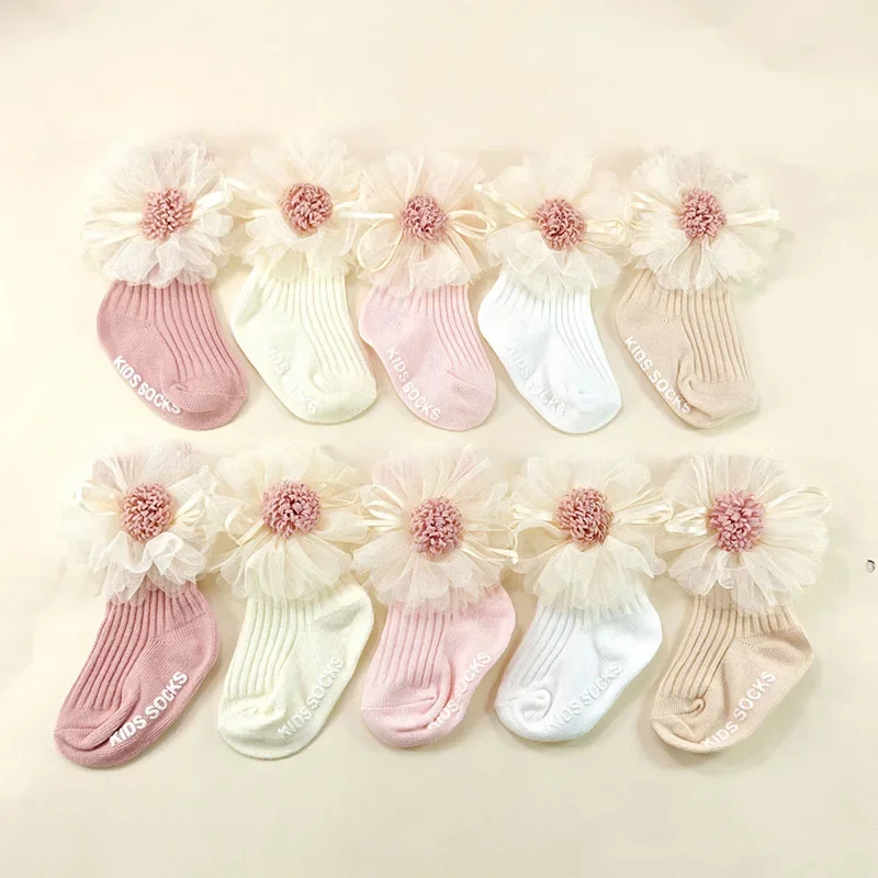 Sweet Princess Baby Girls Socks Soft Newborn Baby Middle Tube Socks Infant Toddler Floral Socks
