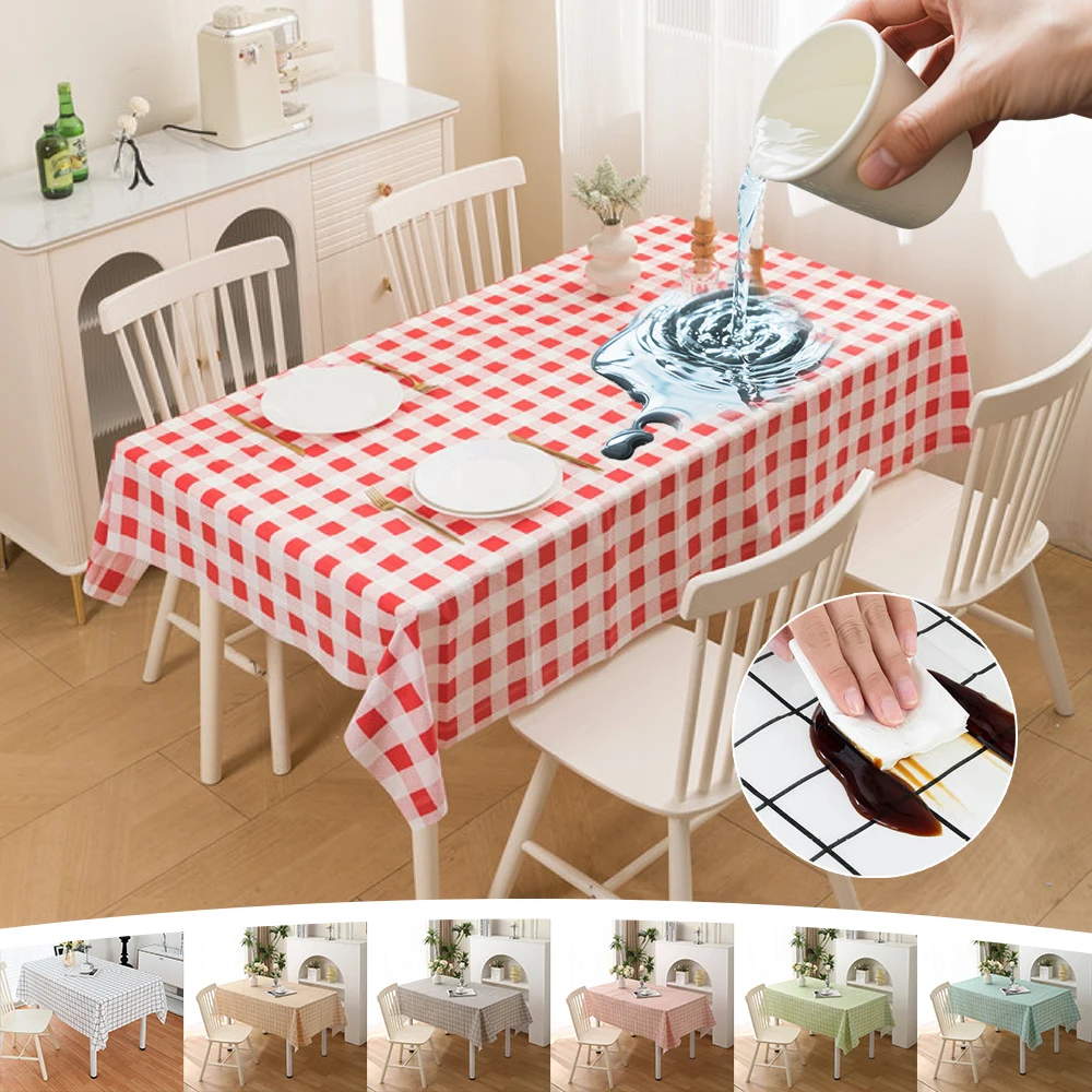 

Plaid Stripe Dining Tablecloth PEVA Rectangular Table Covers Waterproof Suitable for Living Room Dining Table Student Desk Pads