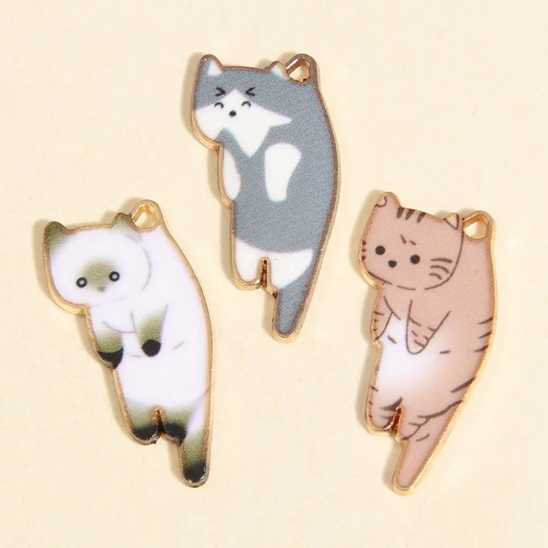 10pcs Gold Color Kawaii Cat Charms Animal Enamel Pendant For DIY Handmade Necklaces Earrings Bracelet Jewelry Making Accessories