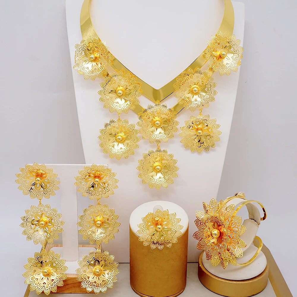 Dubai Grand Collar Gold Plated Jewelry Set African Women's Wedding Luxury Necklace Set Accessories