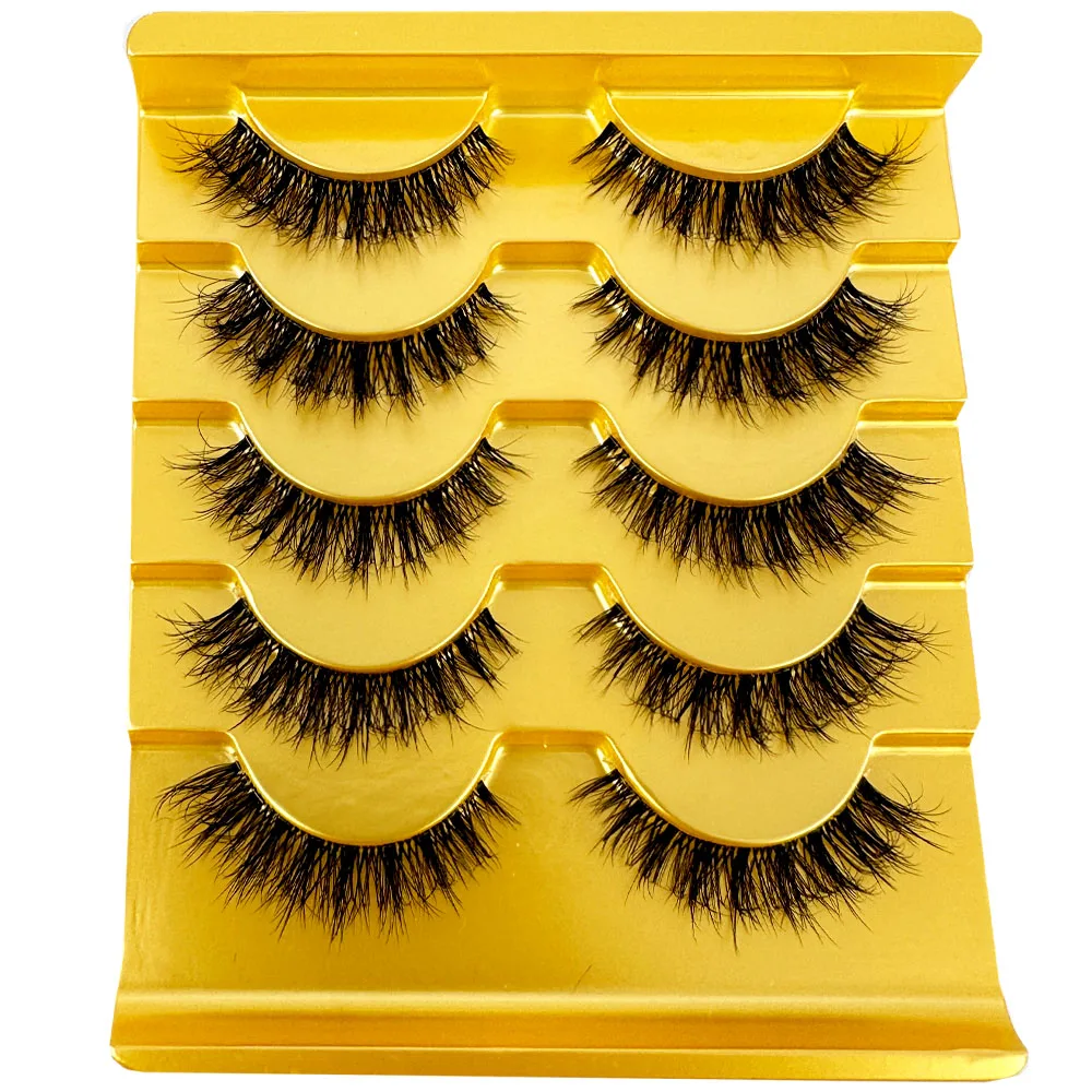 5Pairs 3D Mink Cat Eye Lashes Transparent Stem End Eye Elongated Eyelashes Full Strip Wispy Volume Fox Eye Lashes Makeup Fake