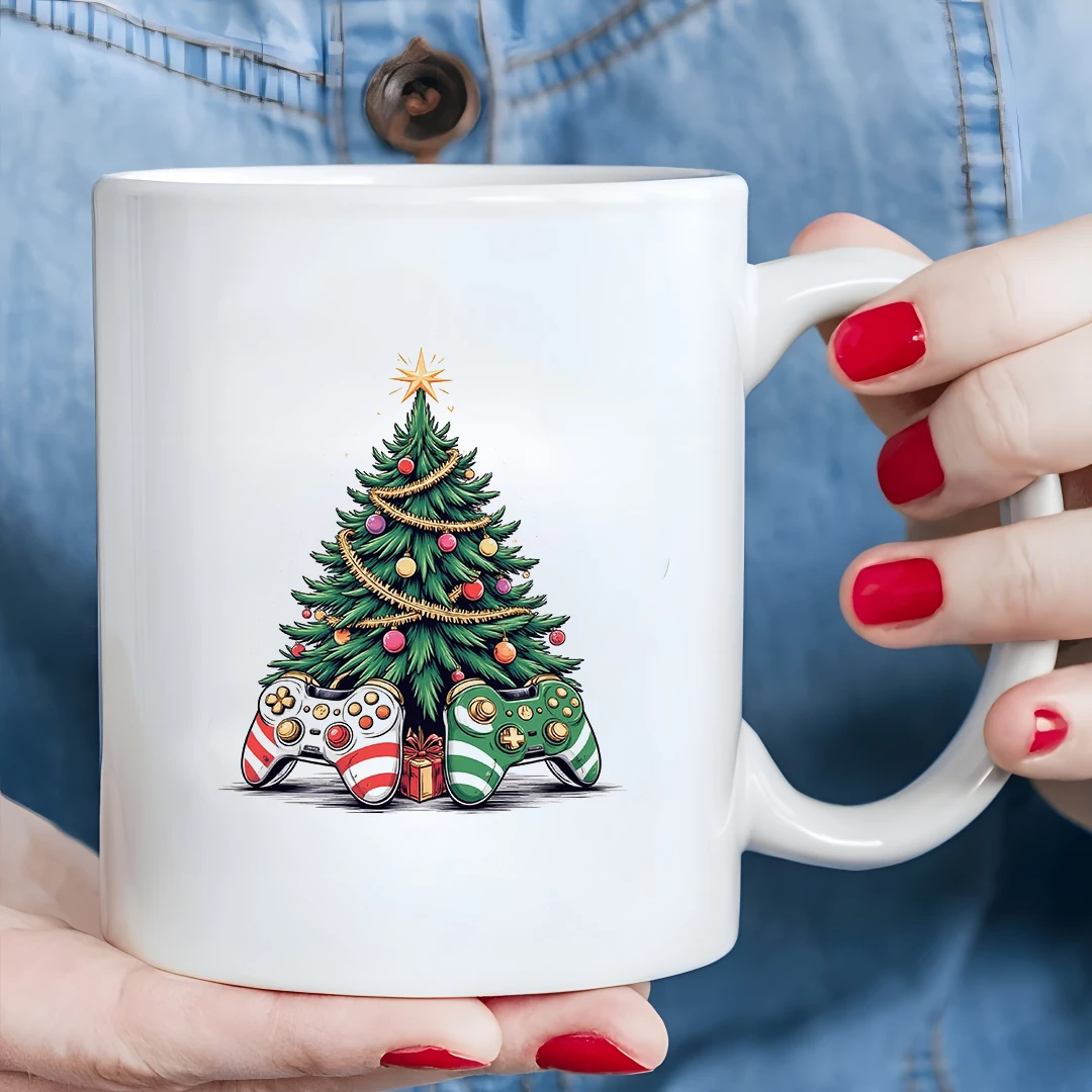 Tazas de 11 oz + Tema de árbol de Navidad de dibujos animados + Taza para niños Regalo de Navidad para parejas de oficina familiar Conjunto de regalo creativo