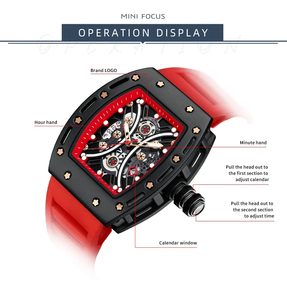 MINIFOCUS 0420 Fashion Quartz Men's Watch Luminous Waterproof Calendar Sports Silicone Strap Watches for Men Relogios Masculinos