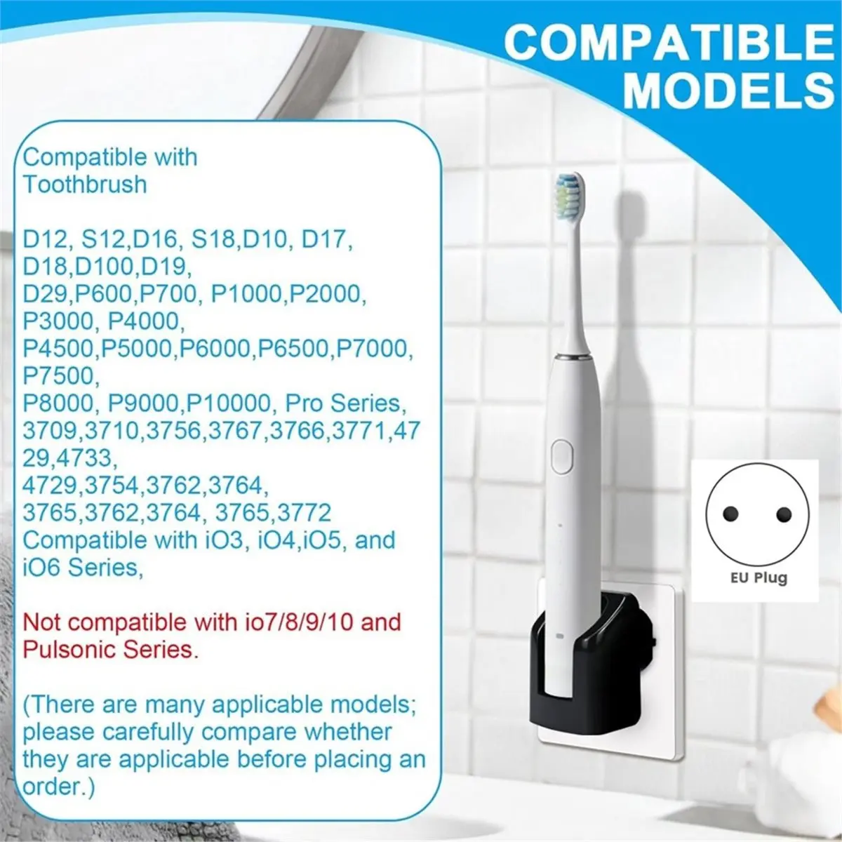 [Vend for]Wall Charger for Electric Toothbrushes,Replacement Charging Station Socket for IO3-IO6 PRO/DB Series B EU Plug