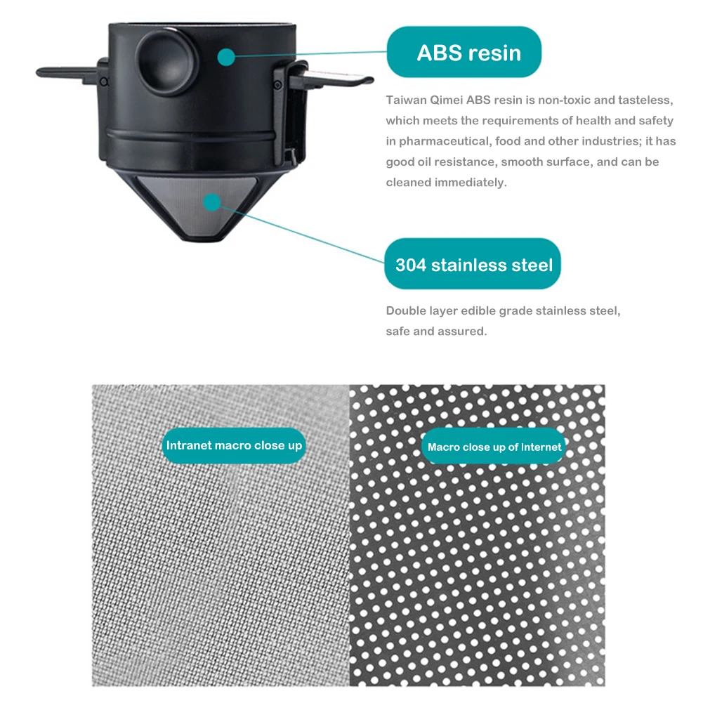 Pour Over Coffee Maker Reusable Coffee Filter Stainless Steel Coffee Dripper Easy To Clean No Filter Paper for Drip Coffee & Tea