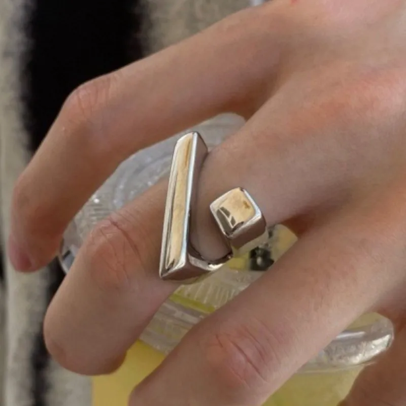 

VENTFILLE 925 Sterling Silver Geometry Punk Ring For Women Thick Wide Adjustable Trend Versatile Irregular Jewelry Gift Dropship