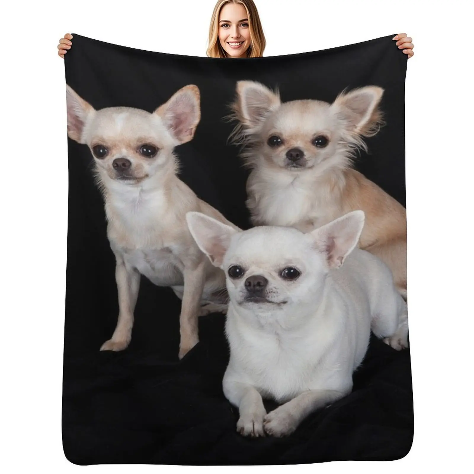 Triplet Chihuahua Throw Blanket Stylish Couch Blanket for Home Living Room