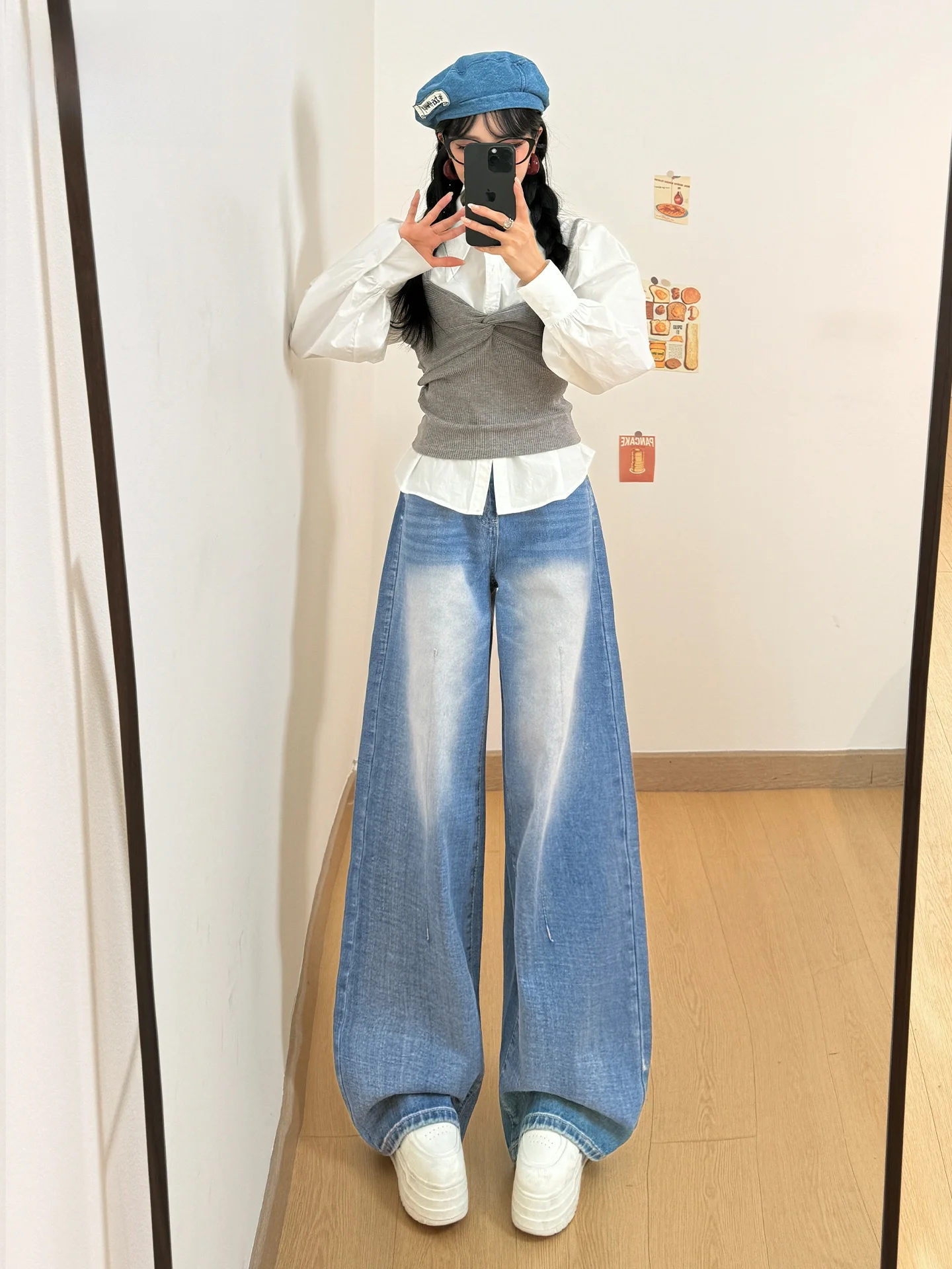 

Джинсы женские летние с высокой талией, прямые, свободные, широкие штанины, в американском винтажном стиле, светло-голубые, для похудения