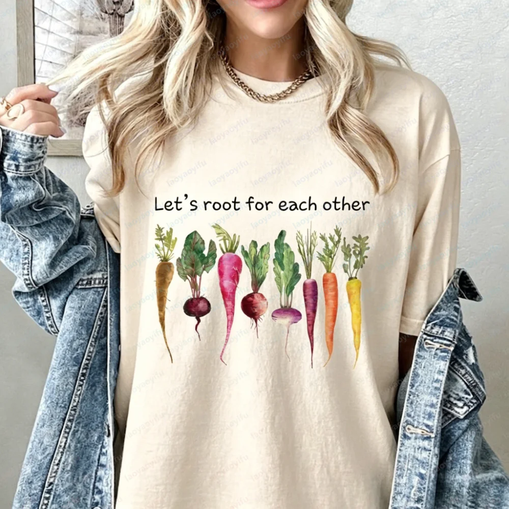 Let's Root for Each Other Gardening Plant Lady T-Shirt Farmer Gift Botanist Radish Farmers Graphic T Shirts Oversized T Shirt