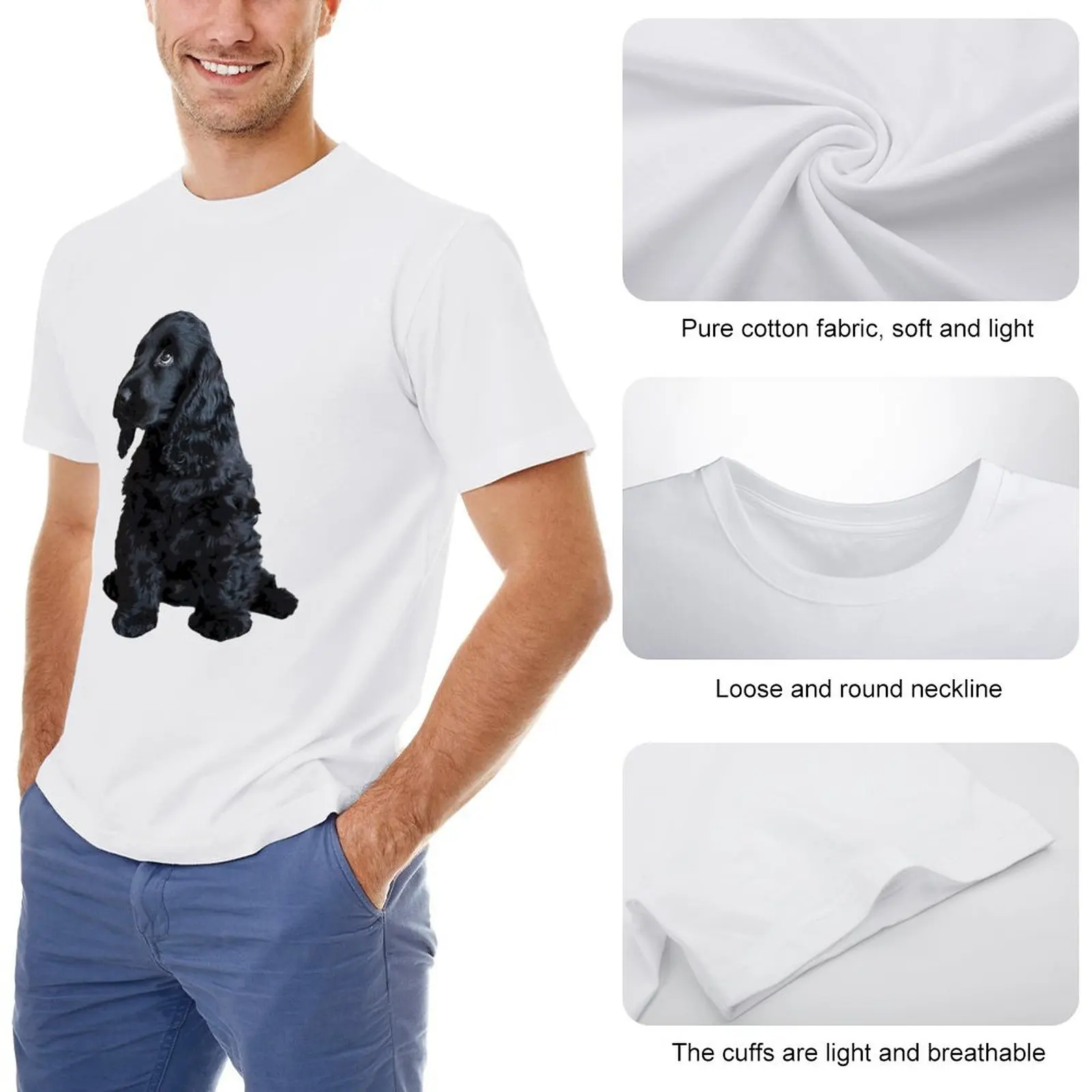 English Cocker Spaniel Cute Black Puppy Dog T-Shirt Short sleeve tees T-shirt men