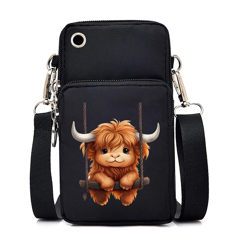 Neue kleine Kuh Handy tasche Frauen Umhängetasche niedlichen Cartoon Tier Kuh Druck hängenden Hals Geldbörse vertikale Handtasche