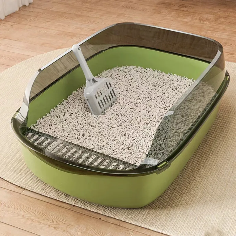 

Cat Litter Box Kitty Sandbox Semi-enclosed High Side Splashproof Cat Toilet Pet Bedpans with Litter Scoop Cleaning Cat Supplies