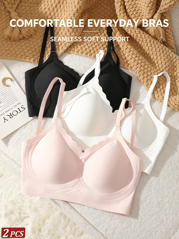 2PCS/SET Breathable Cup Bralette Female Invisible No Trace Wireless Smooth Fabric Solid Color Layering Lingerie For Petite Bust