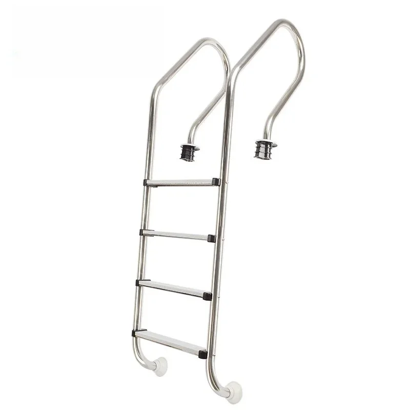 

Stainless steel outdoor pool ladder with safety handrails