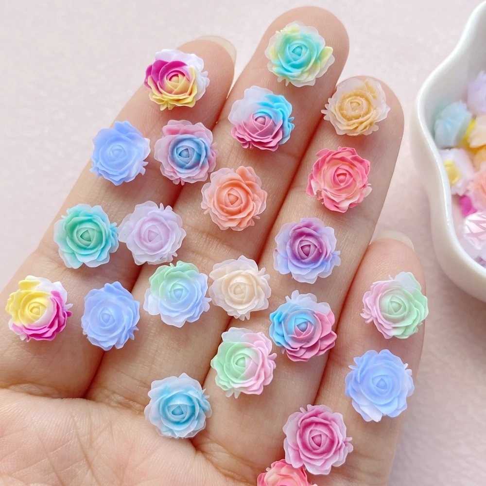 50Pcs New Cute Resin Mini Colorful Little Flowers Series Flat Back Manicure Parts Embellishments For Hair Bows Accessorie