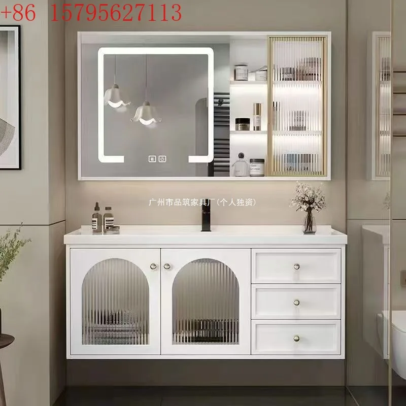 

Solid wood ceramic integrated basin bathroom cabinet combined washbasin cabinet