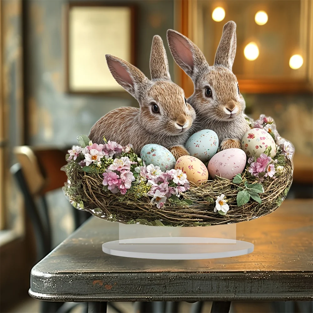 New Easter 2D Visual Rabbit Ornaments Acrylic Holiday Deskto