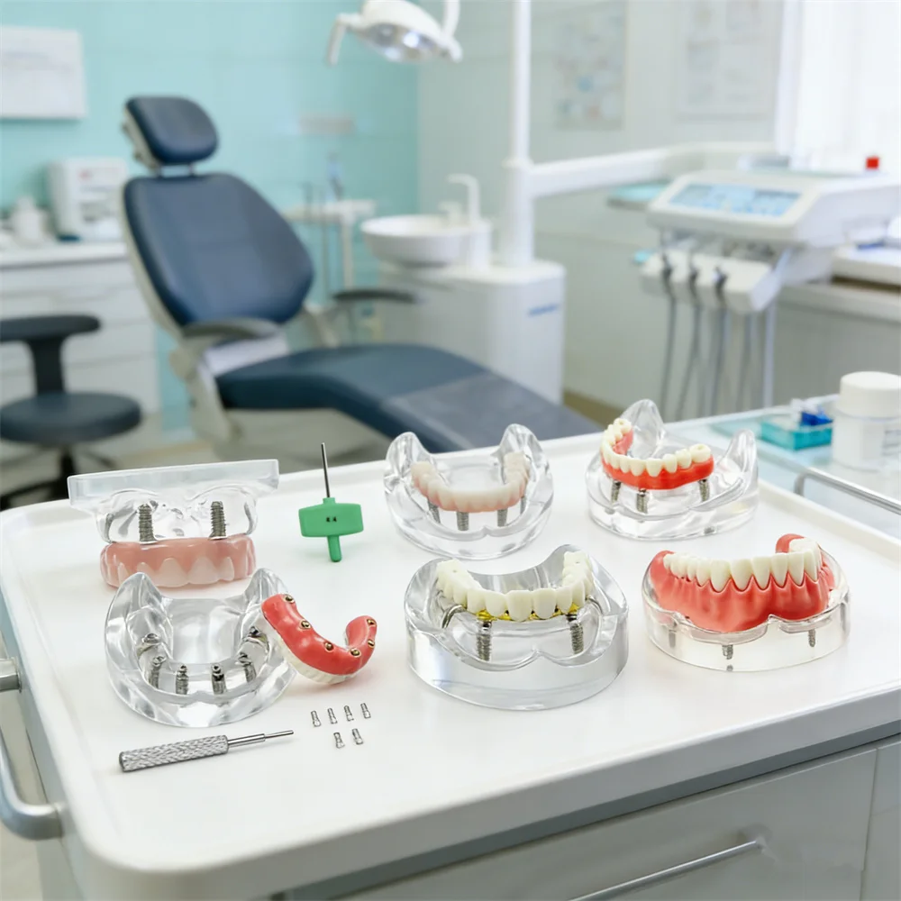 

4/6 Implants Dental Model Overdenture Restoration Model Removable Teeth Model Upper/Lower Jaw With Implant Screwdriver for Teach