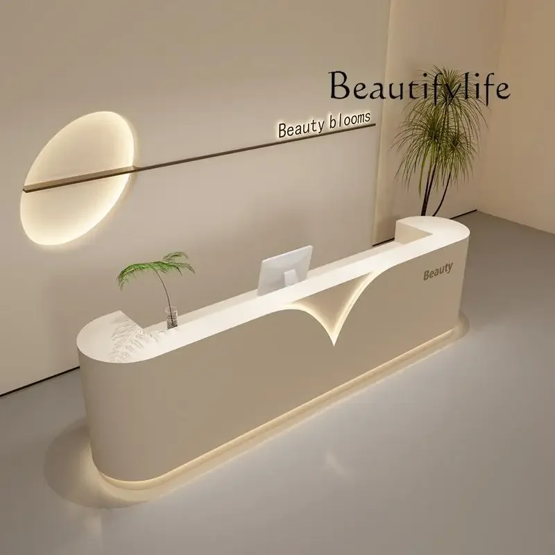 Warm color style beauty and skin care store bar table simple clothing store paint cashier light luxury fashion reception desk