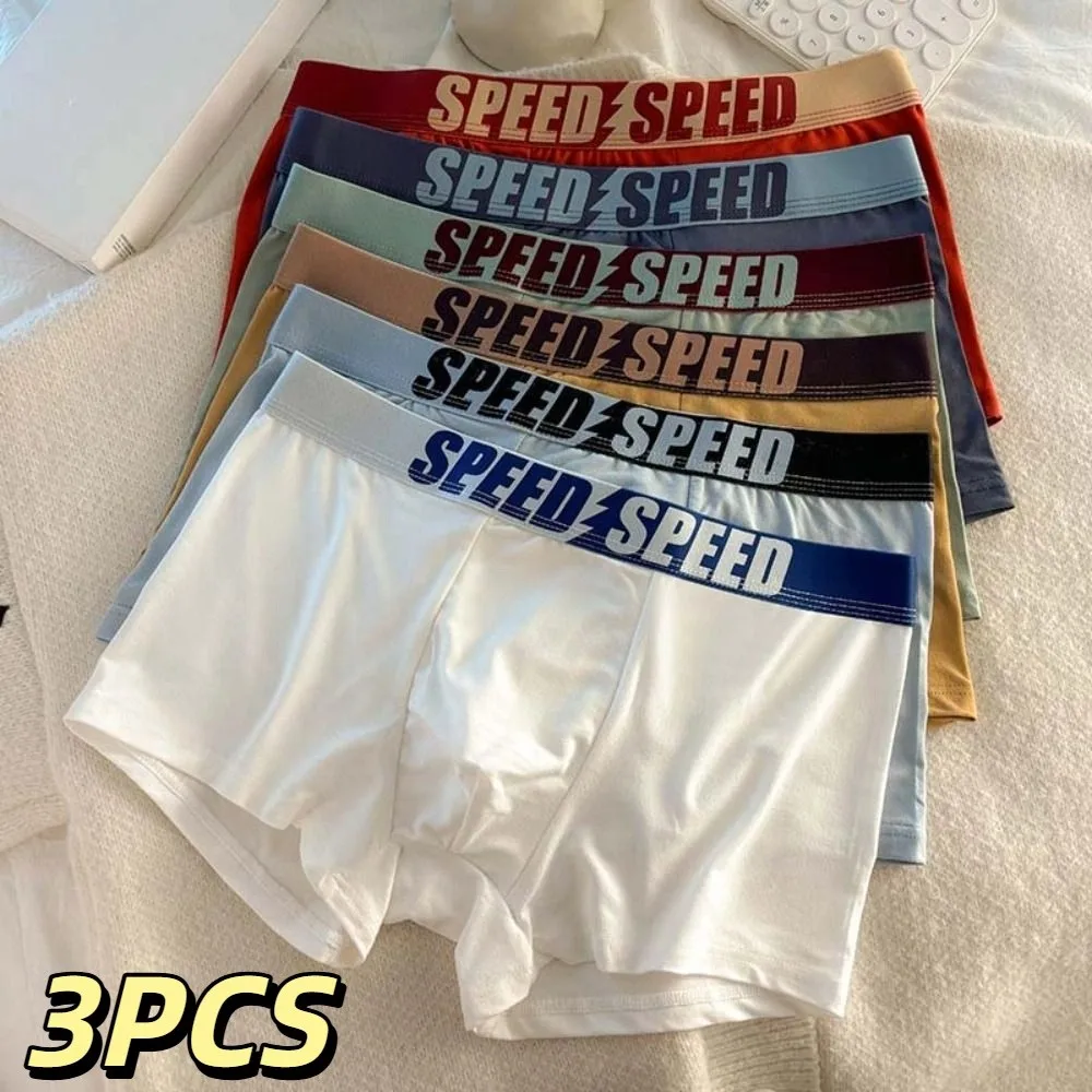 

3PCS Comfortable Plus Size Men's Boxer Briefs Mid Waist Elastic Letter Printed Panties Lingerie Seamless Underwear for Man Gifts
