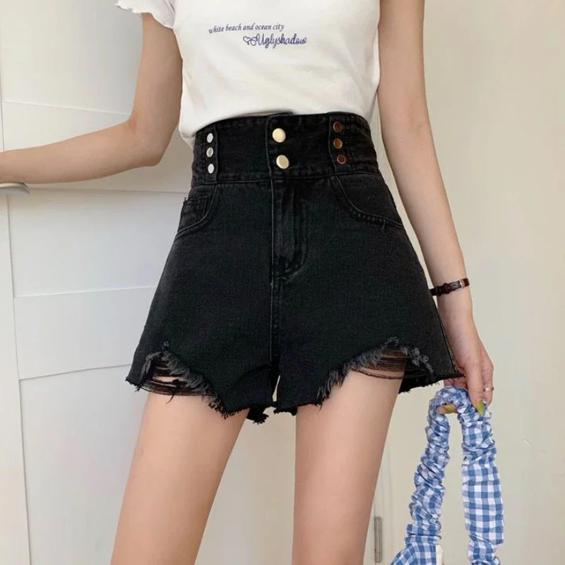 S-3XL Shorts Women Empire Retro Design Denim Streetwear Ripped All-match Leisure Korean Style Hot Girls Trendy Creativity Summer