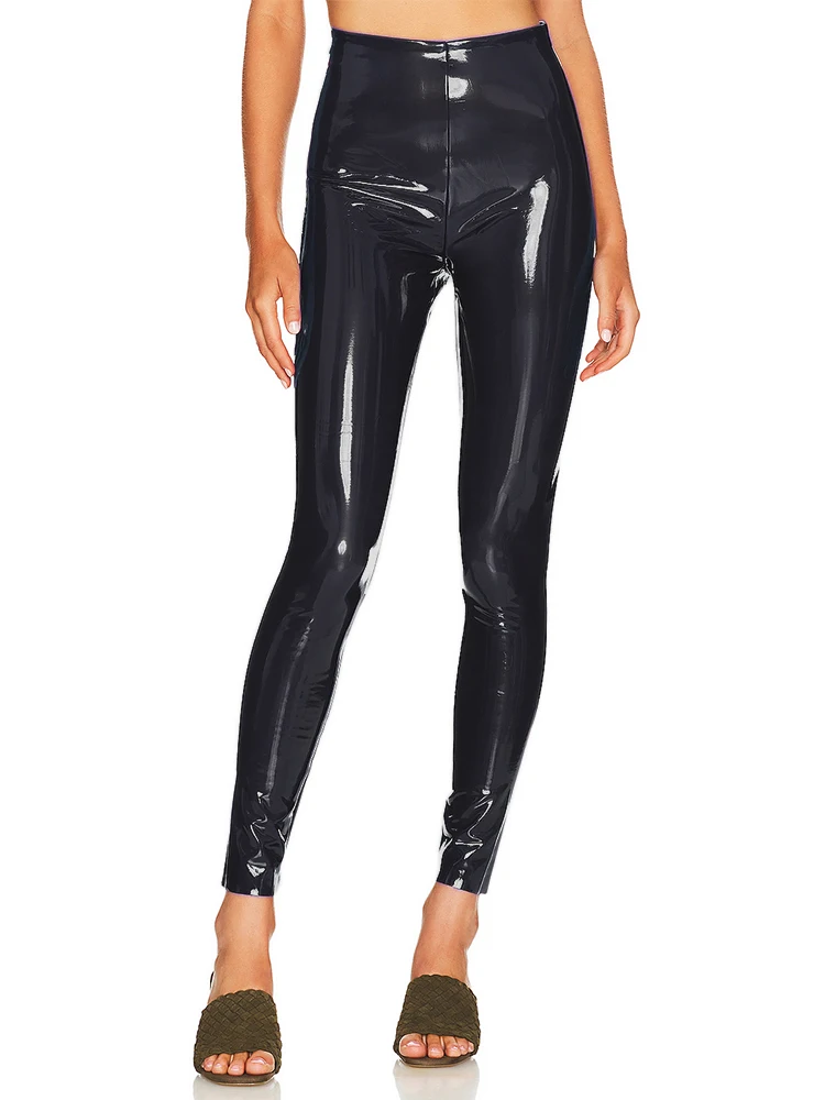 Women Shiny Stretch Faux Leather White PU Pants Faux Latex Sexy Leggings High Waist Bodycon Pants Skinny Trousers Support Custom