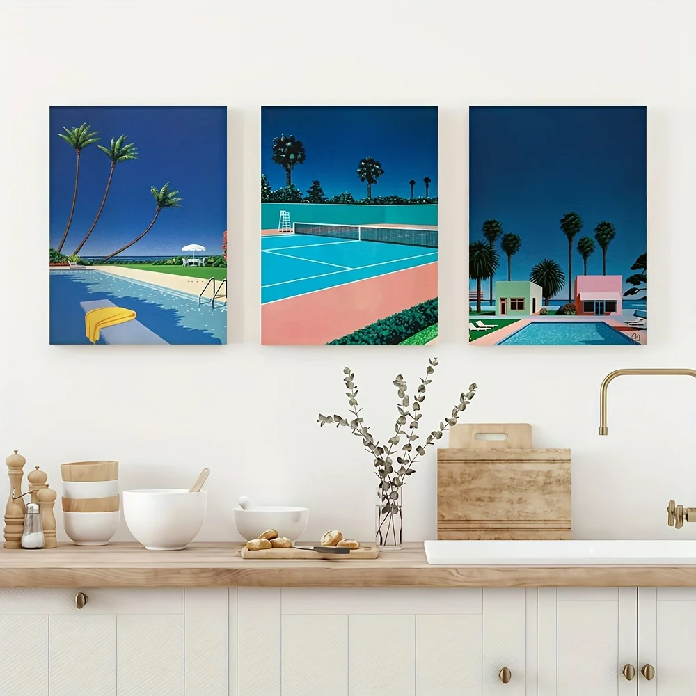 لوحة زخرفية بدون إطار 3 قطع، لوحة فنية قماشية بدون إطار ثنائية الأبعاد، عمل فني لغرفة المعيشة، ملصق هيروشي ناجاي مجموعة قماشية مكونة من ثلاث قطع