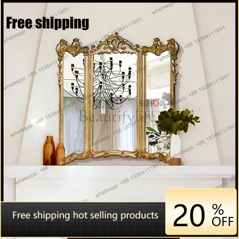 LJY European carved makeup mirror wall-mounted toilet bathroom vanity mirror