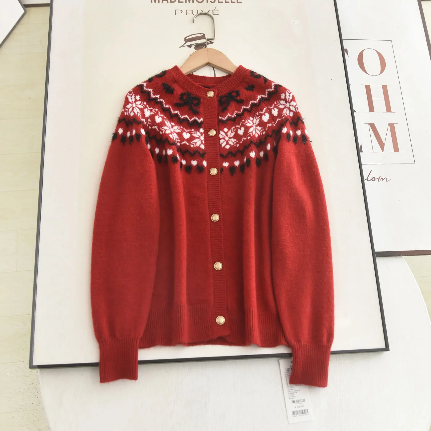 

Красный вязаный кардиган с узором Фэр-айл, приталенный, на одной пуговице, с длинными рукавами, для женщин...