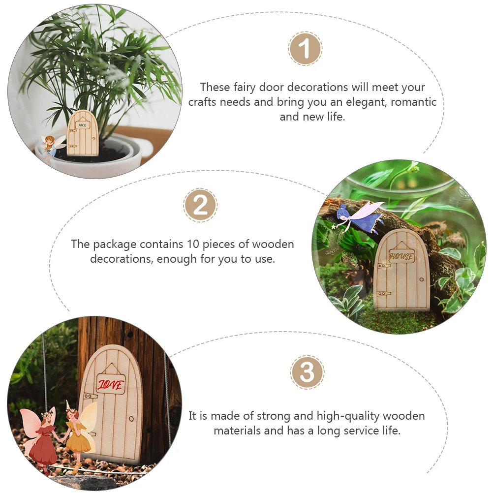 

10pcs Wooden Fairy Door Ornaments Craft Home Decorations Garden Accessories Elf Mini Decor for Wedding Party Kids