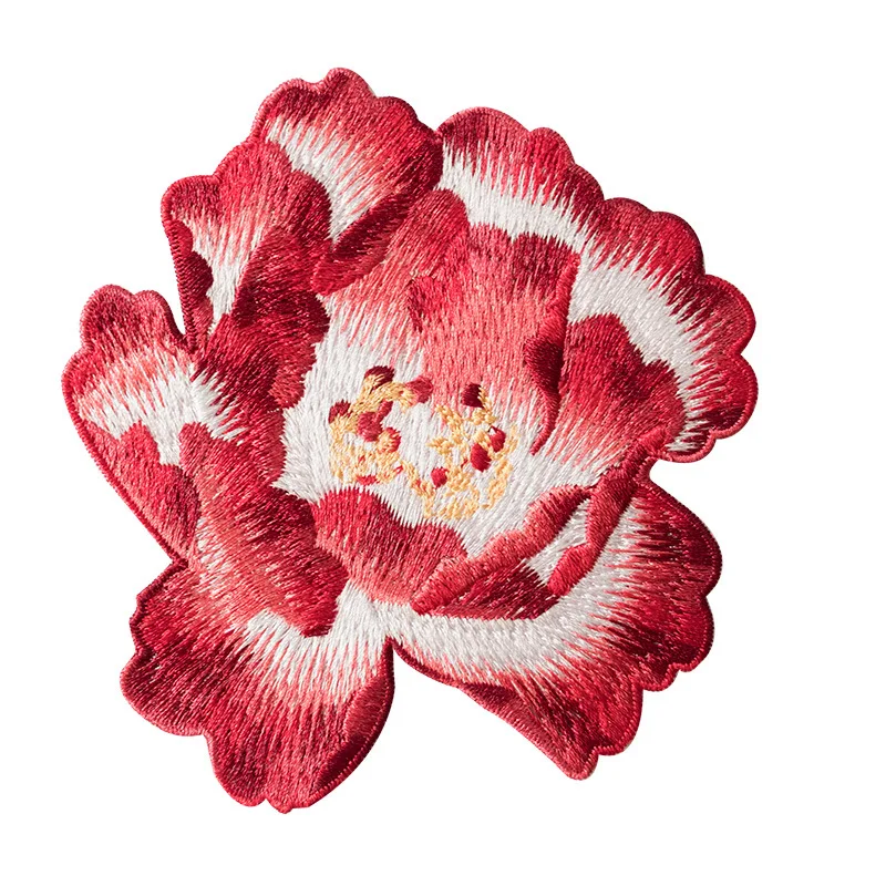 Red Peony Embroidered Cloth Patch For Cloth Hole Repair Chinese Style Patch Dress Decorative Sewing On Clothing Accessories DIY