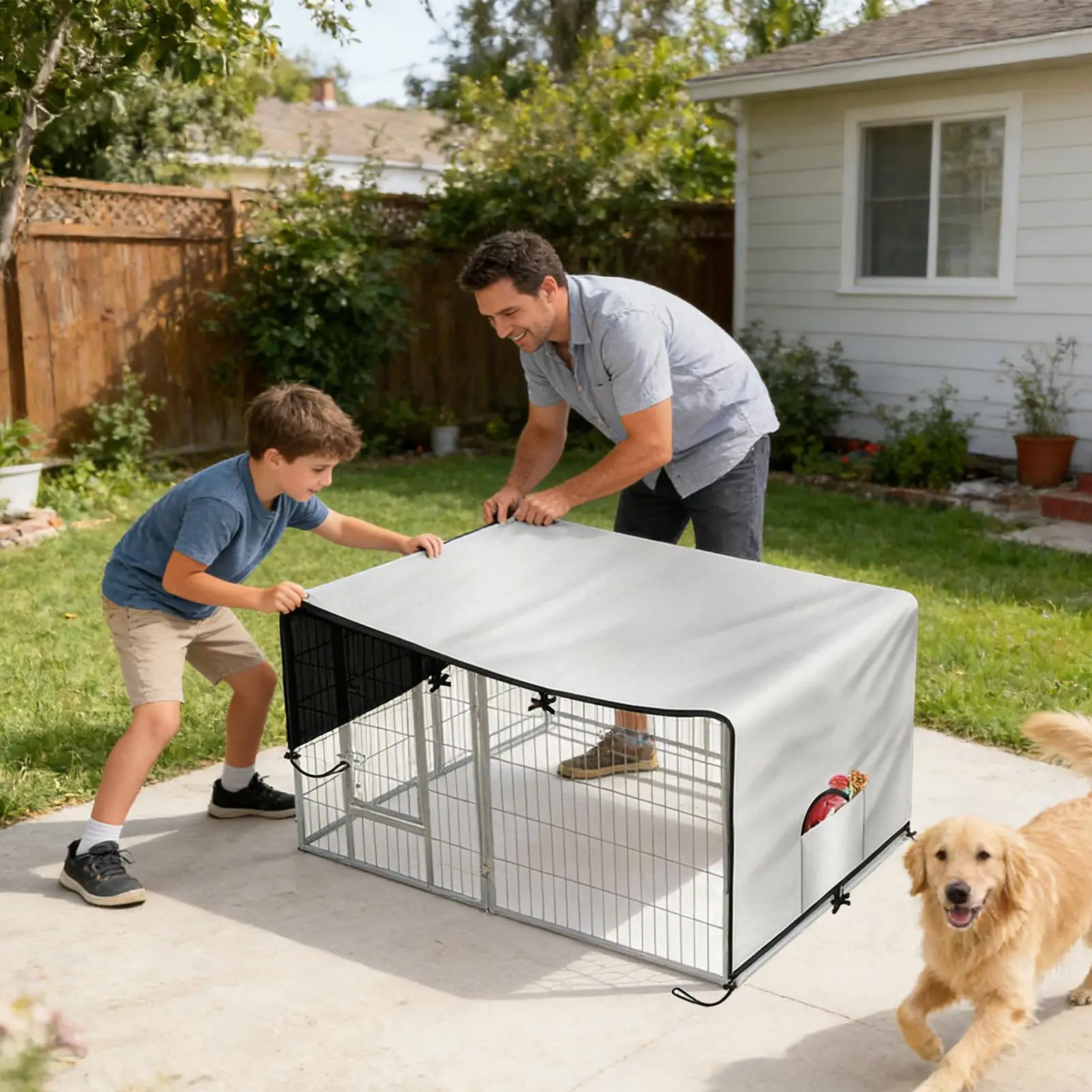 Dog Crate Cover 210D Oxford Privacy Enclosure Tarp Waterproof Large Kennel Cover For Patio Picnic Outdoor Camping Backyard Beach