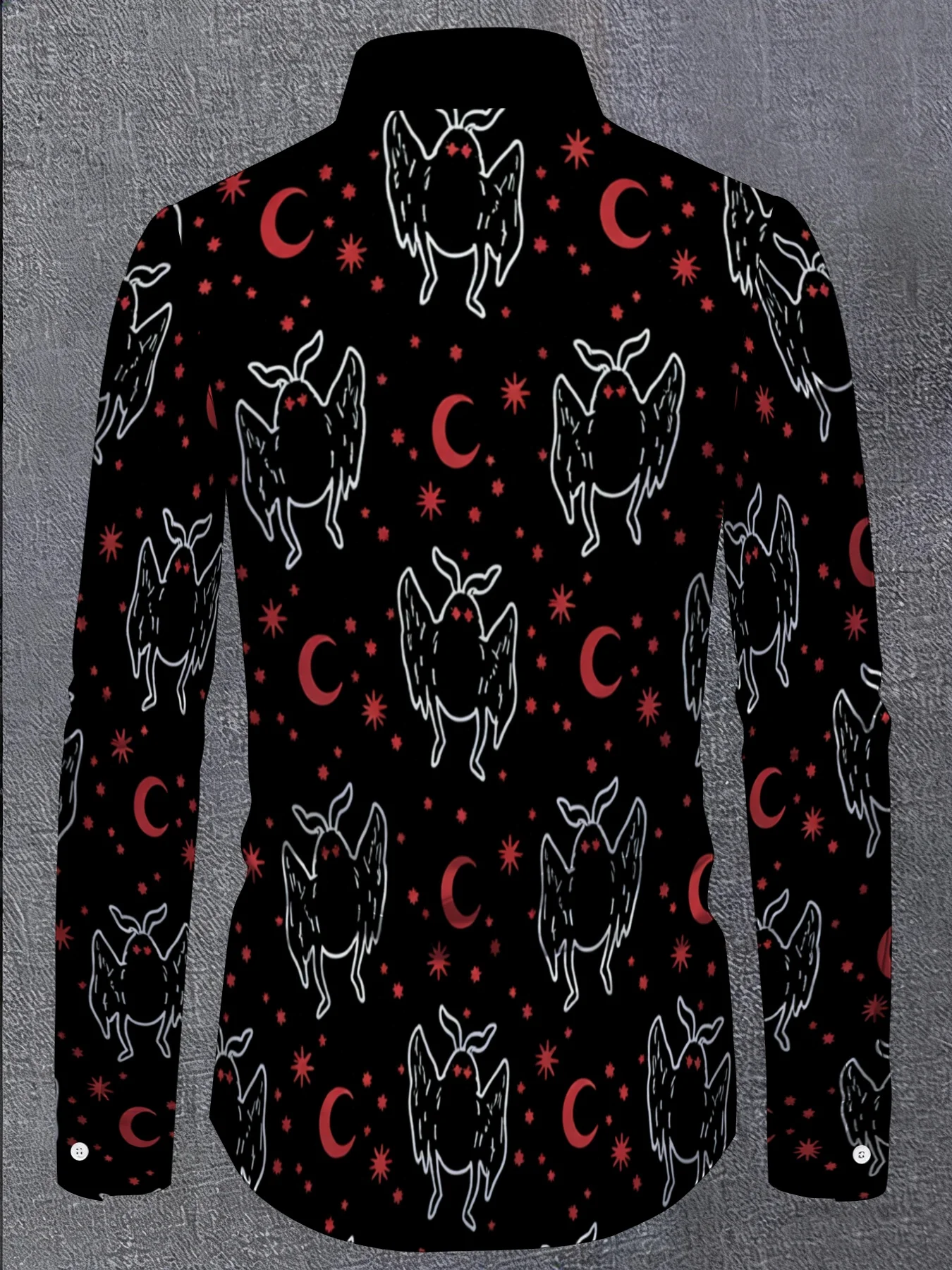 Men Long Sleeve Button Down Shirt Black White Red Moon Star Witch Print Polyester Lapel Collar Halloween Party