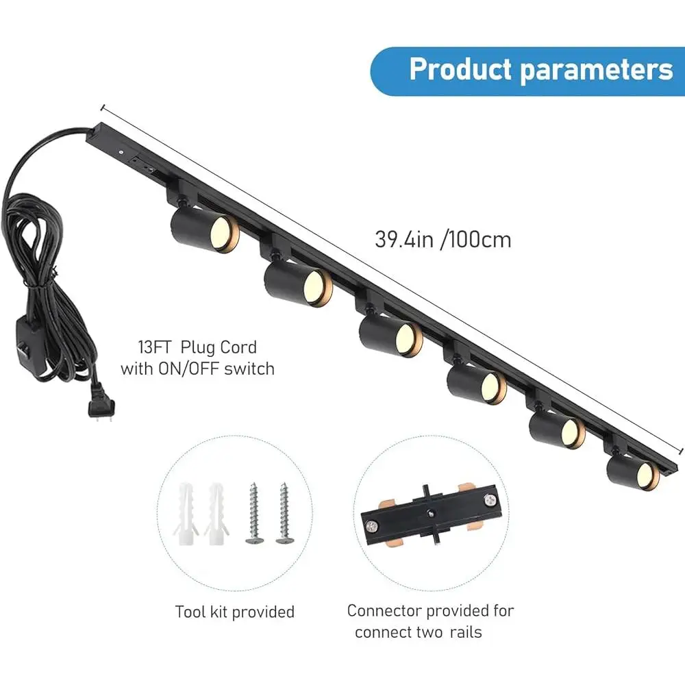 6-Light GU10 Plug-in Track Lighting Kit with Adjustable Heads Power Cord  Rails Anti-Glare Modern