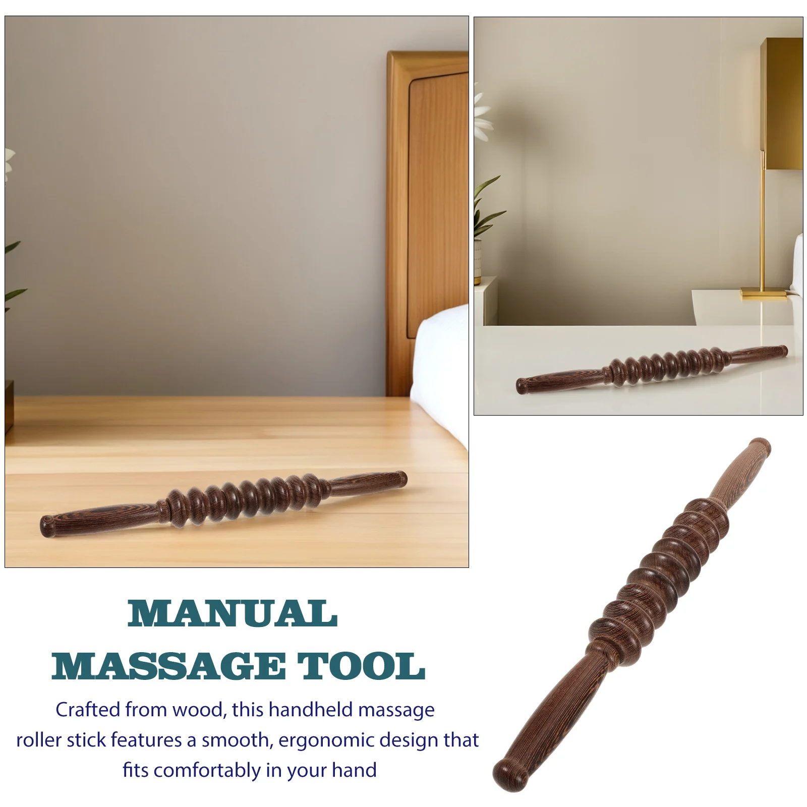 Rodillo de masaje de madera, palo de mano para todo el cuerpo, alivio muscular de las piernas, diseño ergonómico, textura de madera Natural, terapia de tejidos profundos