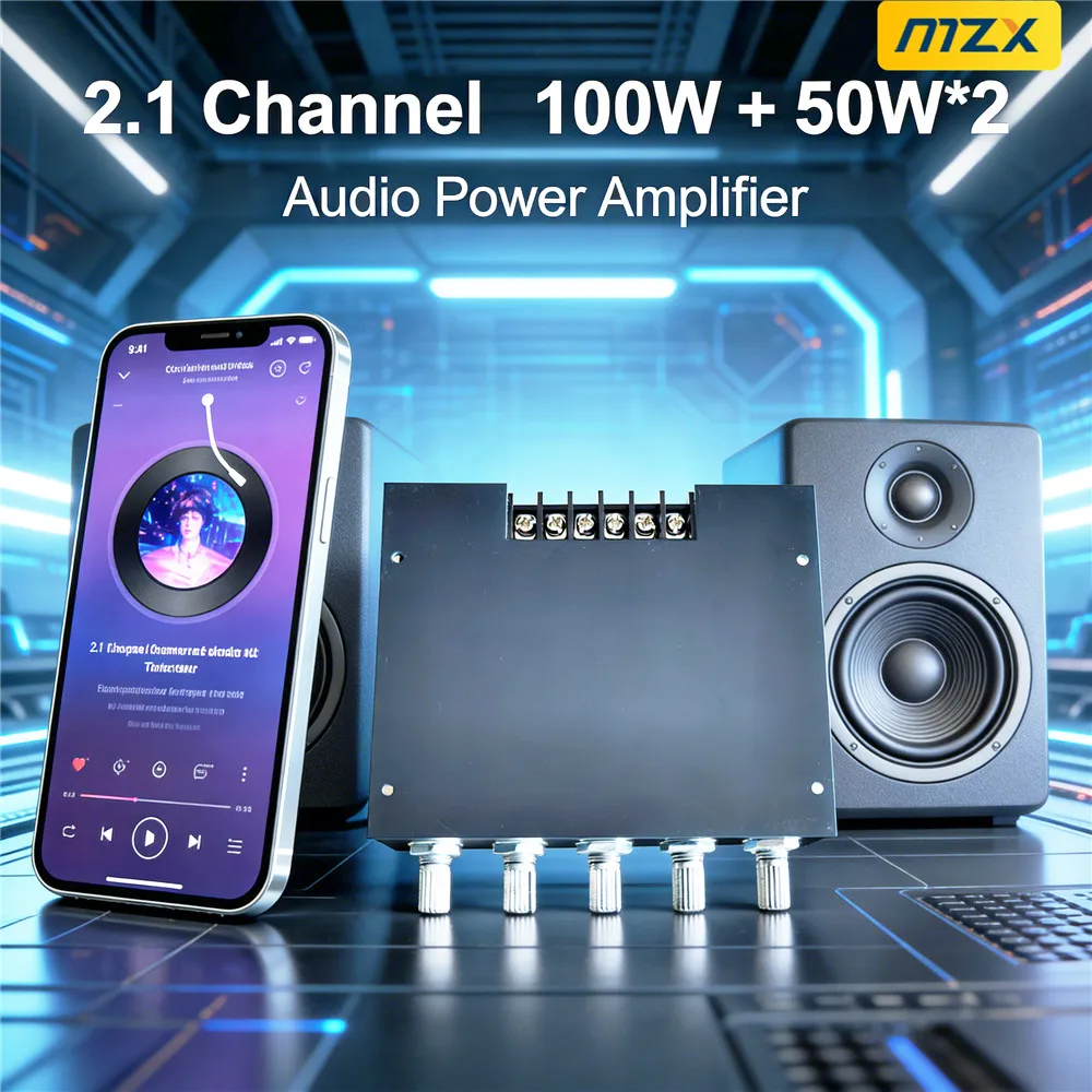100W+50W*2 2.1 Channel Digital Audio Power Amplifier Board Bluetoth Wireless Module Subwoofer AUX 12/24V Stereo HiFi Amp Speaker