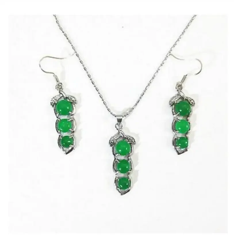 

new hot Pretty Fashion Cute Green stone Necklace Pendants Earring Jewelry Set