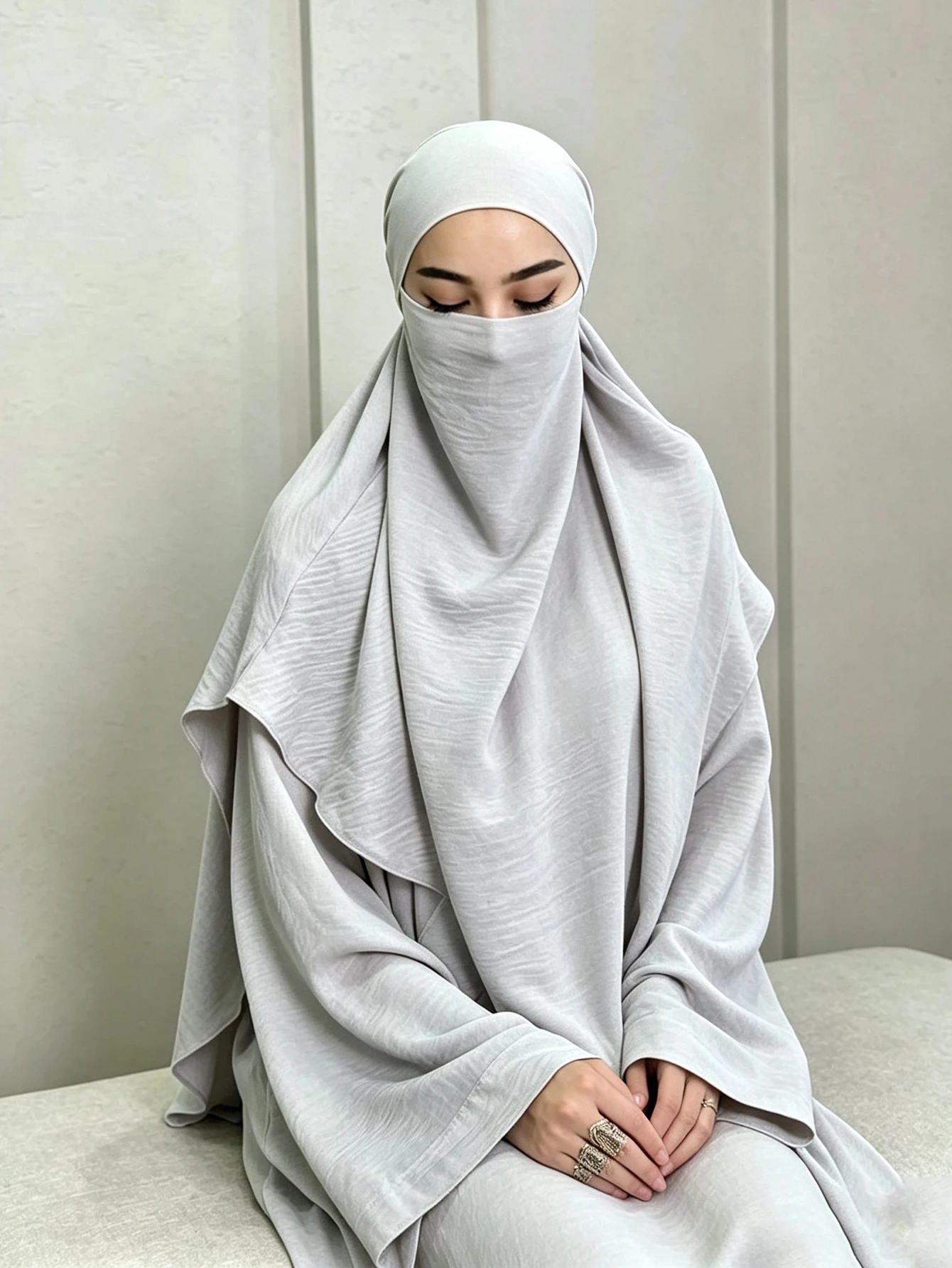 Muslim Solid Color Long Muslim Head Covering with Tie Closure Niqab Hijab Modest Islamic Prayer Robe Dubai Kaftan Abayas