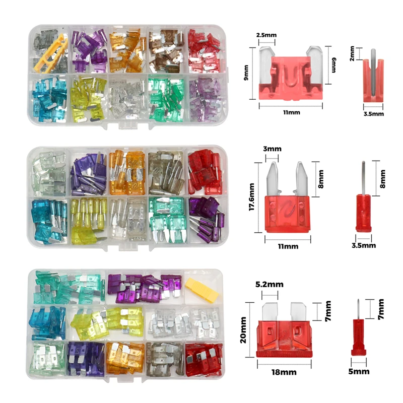 100/50PCS Medium Small Micro Auto Car Fuse 2A/3A/5A/7.5A/10A/15A/20A/25A/30A/35A Amp With Storage Case Assortment Blade Fuse Kit