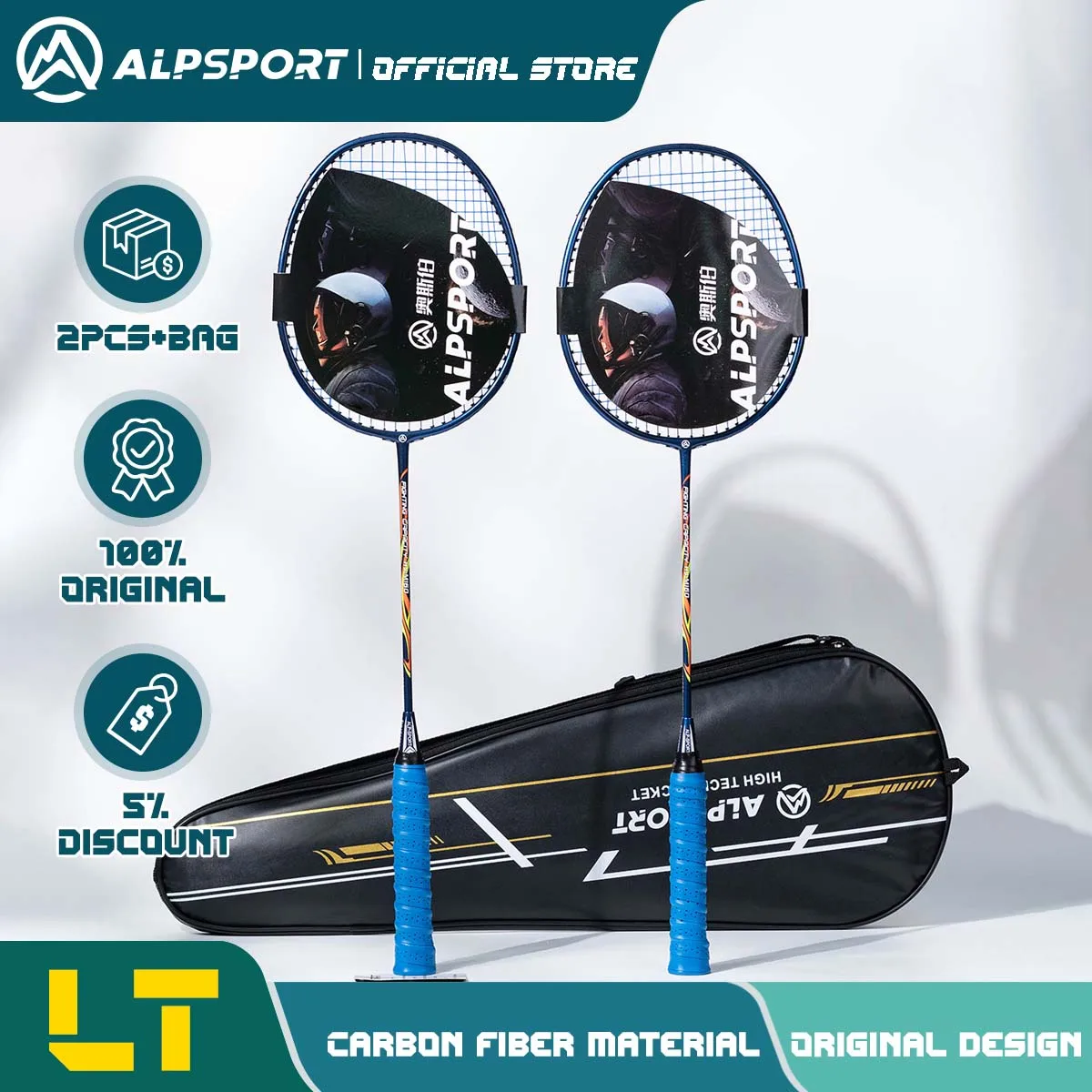 

ALP LT 2Pcs/lot 100% Carbon Fiber Elastic 4U 30Lbs Racket Offensive and Defensive Professional Badminton Racket With Bag