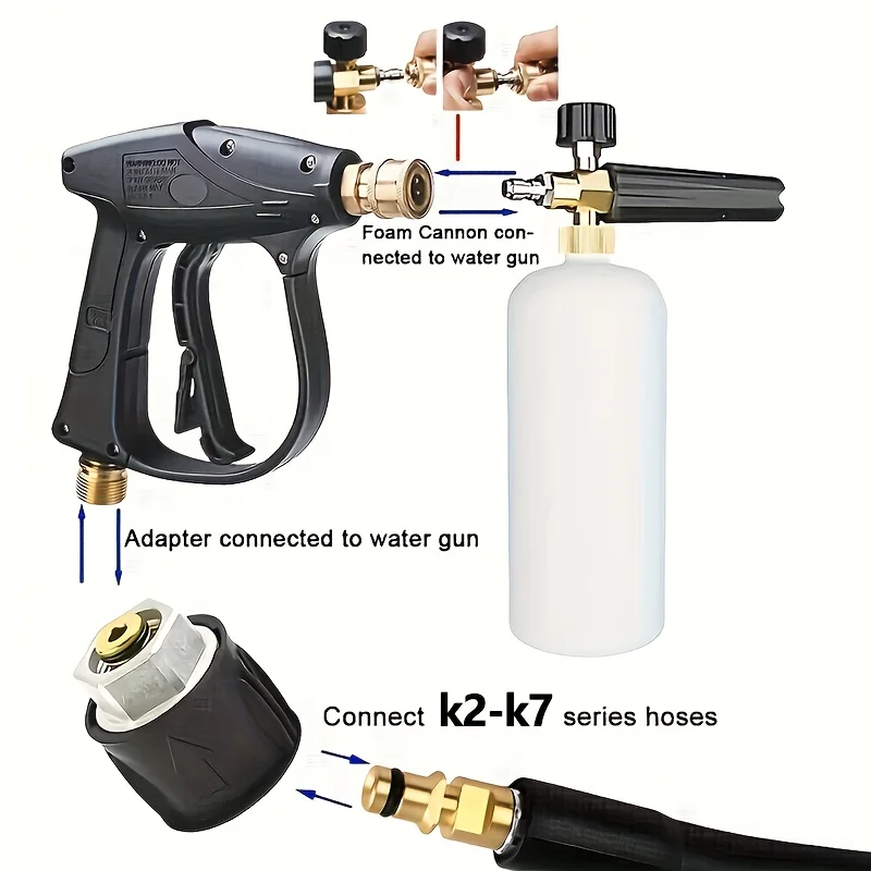 k2‑k7シリーズ高圧洗浄機キット、1-4インチクイックコネクト、m22‑14mmリアコネクター、3383オンススノーフォームキャノンと互換性があります。
