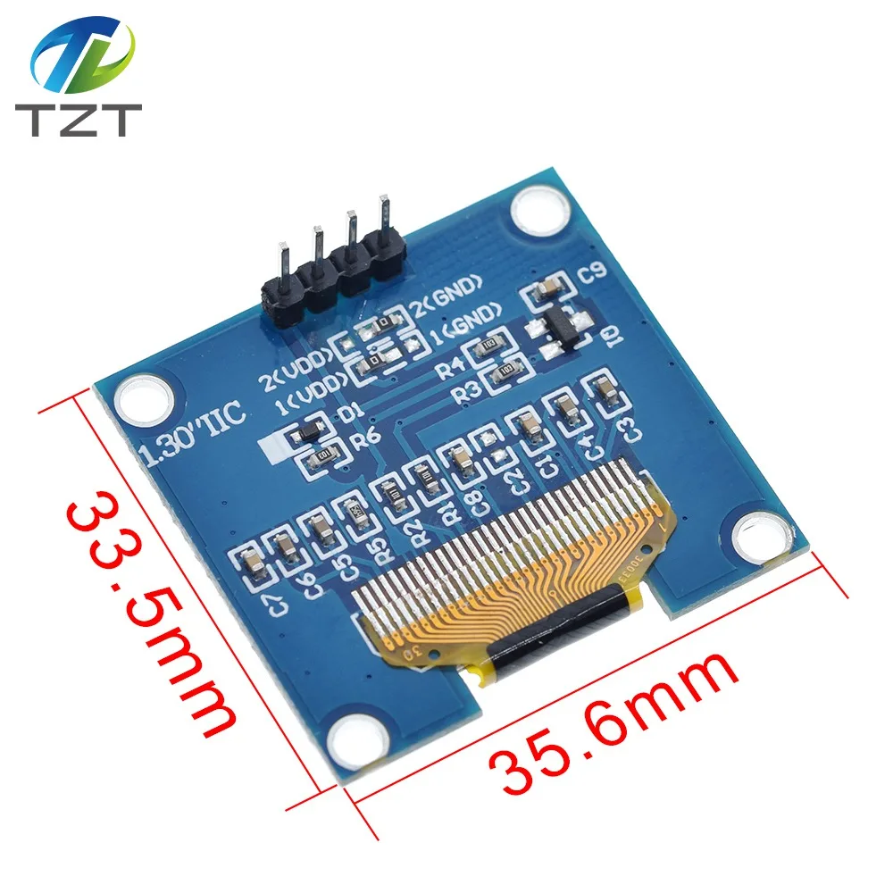 DIYTZT 4PIN 1.3 "módulo OLED branco/azul cor 128X64 1.3 polegadas OLED LCD Módulo de exibição LED 1.3" IIC I2C Comunicar
