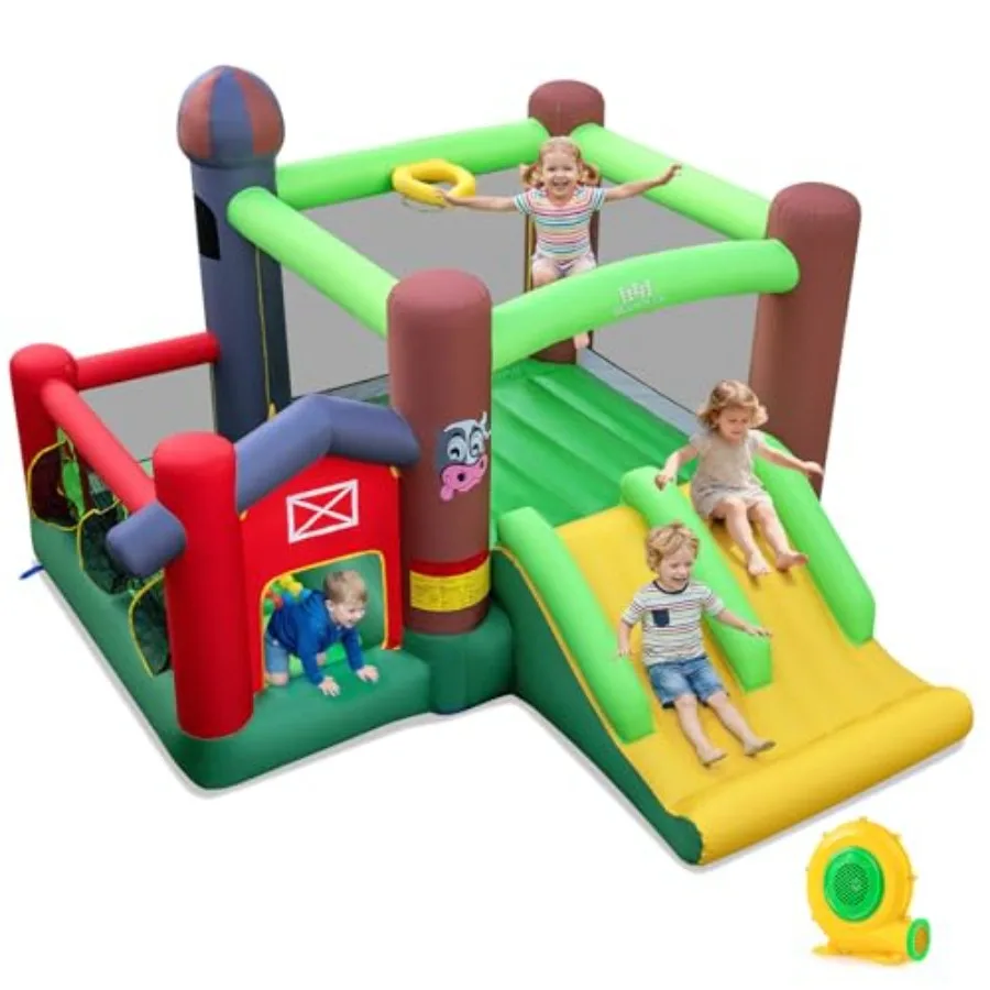 

Надувной батут-замок в фермерской тематике с двумя горками для скоростных гонок, детский батут-замок для малышей с бассейном