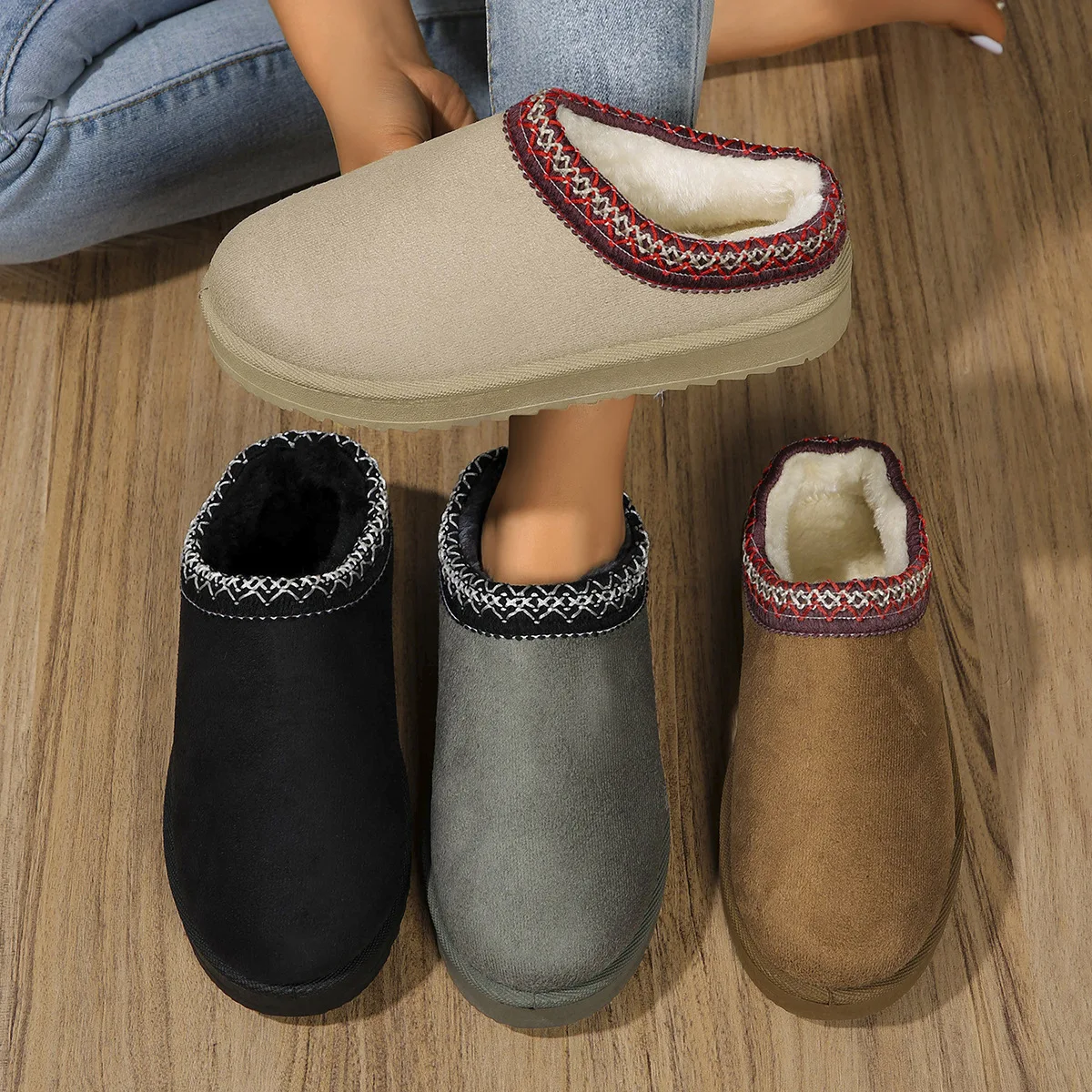 الدانتيل العرقية موضة أحذية الثلوج حجم كبير سميكة القطن التمهيد الدافئة عدم الانزلاق فروي الشتاء الأحذية في الهواء الطلق دافئ أفخم الأحذية #1