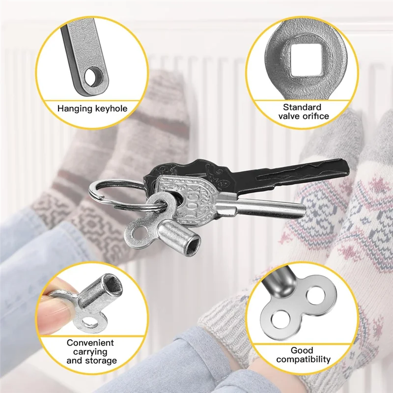 Clés de purge A05G-6Pcs pour kits de radiateurs, poignée de ventilation de radiateur et 5 clés de purge pour le purge avec double trou pour chauffeurs