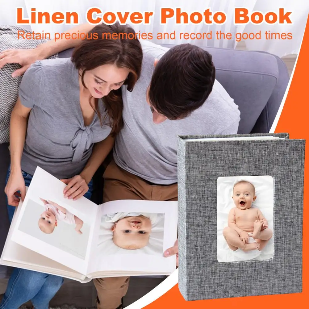 Anniversary Photo Album Linen Cover Photo Book Elegant Linen Cover Slip-in Photo Album with 100 Pockets for 4x6-inch for Wedding