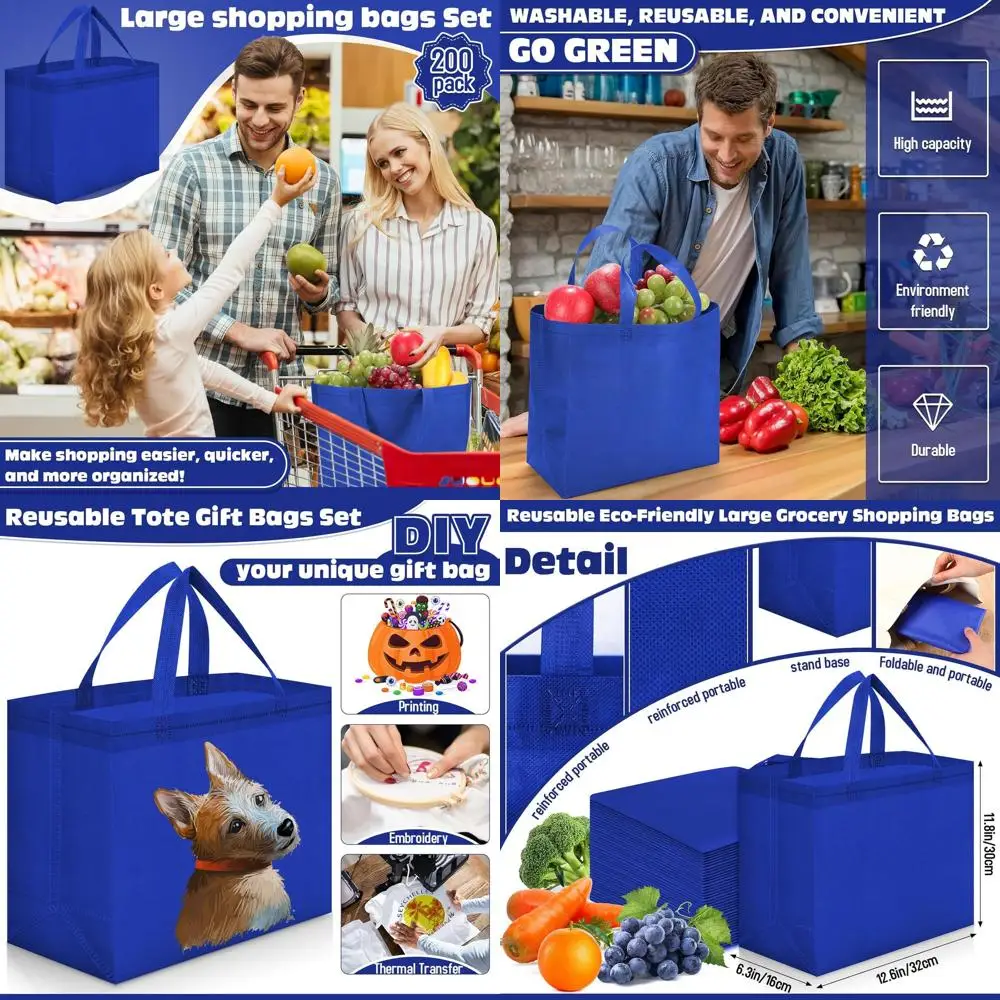 

Большие складные сумки-шопперы из нетканого материала с ручками, портативные сумки-тоут, 12,6x11,8x6,3 дюйма, оптом