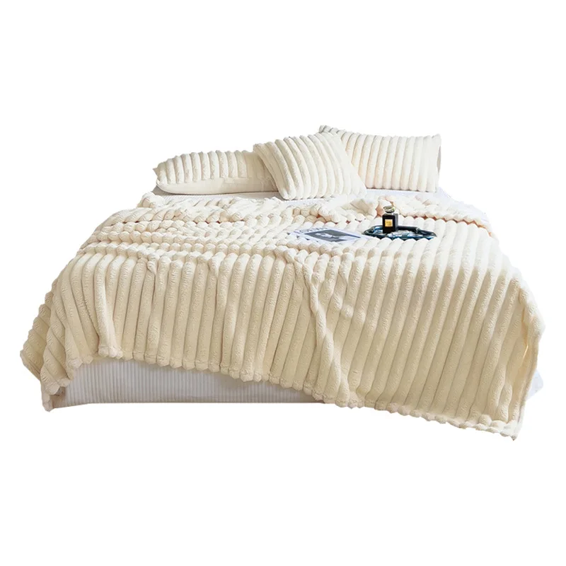 Rabbit plush solid color thickened warm blanket high gram weight flannel blanket nap sofa quilt